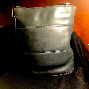 Coach Leather Bucket Handbag in Navy